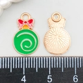 Ciondoli natalizi in smalto verde con spirale dorata e fiocco rosso in lega - Sonaglio di Natale in Smalto Verde (21100)