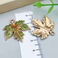 Detail of maple leaf pendants with enamel finish and size scale for DIY jewelry making - Green Enamel Thanksgiving Maple Leaf (25063) / 29x28x3mm