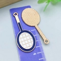 Macro detail of tennis racket pendant charm with blue enamel and gold finish, 40mm size - White Badminton Racket / 38*16mm