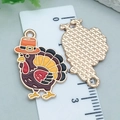 Macro view of colorful enamel turkey charm showing front and textured gold back detail - Brown Enamel Thanksgiving Turkey with Hat (25235)
