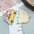 Detail of yellow enamel taxi charm with Travel Time text and mesh metal texture back - Yellow Enamel Summer Vacation Taxi (25261) / 20*26mm