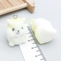 Cute light yellow flocked kitten pendant with metal loop for DIY jewelry necklaces - Yellow Resin Flocked Sitting Mouse (24803)