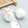 White flocked mouse charms with yellow cheese and top metal rings for DIY jewelry - Orange White Resin Flocked Mouse with Cheese (24804)