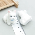 White flocked resin puppy pendant with a blue collar and silver metal hook for DIY crafts - White Resin Flocked Puppy with Blue Scarf (24805)