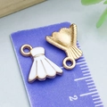 Set of two white enamel ballet dress charms with gold-plated plating for DIY jewelry - Small White Badminton / 14*11mm