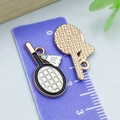 White enamel badminton racket and shuttlecock alloy pendant charm with size scale - Black and White Badminton Racket / 22*13mm