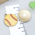 Yellow enamel baseball sports pendant with red stitching and golden textured back side - Small Yellow Enamel Sports Baseball Softball (23967)