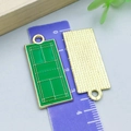 Green enamel tennis court pendant charm with golden frame for DIY jewelry making - Green Badminton Court / 35*15mm