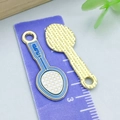 Golden tennis racket alloy charms with blue enamel finish for DIY jewelry crafts - Blue and White Badminton Racket / 30*12mm