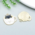 Cute black cat in white cafe cup alloy pendant charm for DIY jewelry making - White KC Gold Enamel Cup Black Cat