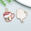 DIY colorful enamel cat coffee cup charms for necklaces and bracelets with gold metal back - Coffee KC Gold Enamel Coffee Cat Cup