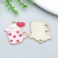 Cat in coffee cup charm with red heart detail for DIY jewelry and necklaces - White Heart Cat in Pink Tea Cup