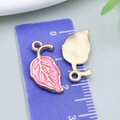 Pink enamel leaf pendant with golden metal back and anti-slip texture detail - 12*20mm / Pink Enamel Leaf (9954)