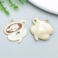 Golden coffee cup pendant with white latte art and purple hearts for DIY jewelry - Enamel Light Yellow Coffee Cup