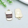 Cartoon coffee cup enamel charm pendant with golden finish and coffee text engraving - Enamel Coffee Cup