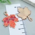 Orange enamel maple leaf pendants with gold bow and textured back for DIY jewelry - Orange Enamel Thanksgiving Bow Maple Leaf (25234)