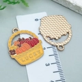 Enamel pumpkin basket charm with Lucky text and autumn leaves for DIY jewelry - Yellow Enamel Thanksgiving Pumpkin Basket (25236)