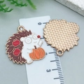 Enamel hedgehog charm with orange pumpkin and red apples, gold alloy jewelry pendant - Brown Enamel Thanksgiving Hedgehog (25237)