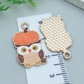 Golden owl pendant with pumpkin hat and colorful enamel for DIY jewelry making - Orange Enamel Thanksgiving Pumpkin Owl (25238)