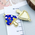 Colgante de seta azul con puntos de colores y reverso dorado con textura - 23x16mm / Hongo Azul con Puntos de Colores Esmalte