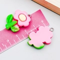 Detail of rose pink resin tulip pendant with metal loop, showing front and back views - Sunflower with Green Leaf (24341) / 29*20*7mm