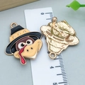 Pendentif dinde de Thanksgiving en émail doré pour la création de bijoux DIY - Tête de Dinde de Thanksgiving en Émail Noir Jaune Chair (25084) / 31x27x3mm