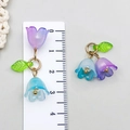 Blue and purple acrylic lily of the valley flower pendant charm with green leaf accents - Purple Blue (23263)
