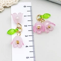 Light pink acrylic Lily of the Valley flower pendant with green leaf and pearl - Transparent Pink (23264)