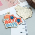 Pendentif émaillé Happy Holidays coloré avec dos doré pour bijoux DIY de plage - Vacances d'Été en Émail Orange Bonnes Vacances (25267) / 22*24mm