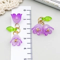 Violet gradient acrylic lily of the valley flower pendant with green leaf and gold bead - Transparent Purple (23268)