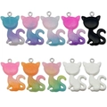 Set of 10 colorful glitter resin cartoon cat charms with metal rings for DIY jewelry - Multicolor Mixed Assortment (SN1499)