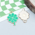 Pendentifs trèfle en émail vert avec dos en métal doré pour la création de bijoux - Trèfle à Quatre Feuilles en Émail Vert (25096)