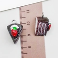 Miniature resin strawberry chocolate cake charm with detailed cream layers and top ring - Coffee Resin Triangular Strawberry Cream Cake (23837)