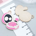 Pink brain makeup box charm showing enamel details and golden honeycomb texture back - Eyes Powder Puff Brush Style (25026)