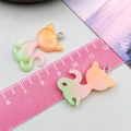 Glittery cat resin pendant in orange pink green gradient with metal jump ring - Orange Green Glitter Gradient Cat (24311)