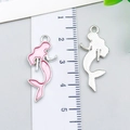Pink mermaid enamel charm in silver finish with metal back texture for DIY jewelry - Mermaid (23521) / 1 Piece/Pack (29x13x3mm) / Pink Purple
