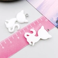 Set of two white glitter resin cat charms with silver metal rings for DIY jewelry - White Cat (24312)