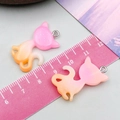 Pink and orange gradient resin cat pendant with glitter and silver metal loop for DIY jewelry - Pink Orange Glitter Gradient Cat (24313)