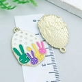 Easter egg alloy pendant with white enamel finish and colorful bunny patterns - White Long Bunny Ear Egg (23089) / 1 Piece/Pack (27x19mm)