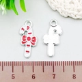 Candy cane enamel charms for DIY jewelry with red and white oil drip finish and bow - Bowknot Candy Cane (21863) / 1 Piece/Pack (10x20mm) / Red & White