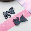 Black cat resin charm with glitter finish and silver metal ring for DIY jewelry making - Black Cat (24315)