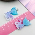 Blue to purple gradient glitter resin cat charms for DIY jewelry making with metal rings - Blue Purple Glitter Gradient Cat (24316)