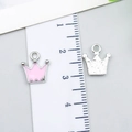 Pink and silver crown alloy charms for DIY jewelry making with ruler scale reference - Crown (23526) / 1 Piece Pack (12x11x2mm) / Pink
