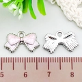 Pink enamel bow charm pendant with glitter finish and silver metal back for jewelry making - Bowknot (21871) / 1 Piece (15x10mm) / Pink