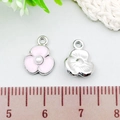 Pink enamel rose flower charm with pearl center and silver metal base for jewelry DIY - Flower (21878) / 1 Piece/Pack (9x12mm) / Pink