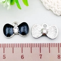 DIY bow-shaped pendant with black drip oil finish and sparkling center rhinestone - Bowknot (21879) / 1 Piece (15x9mm) / Black