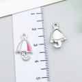 Enamel umbrella pendant in white and pink with ruler scale for size comparison - Umbrella (23969) / 1 Piece Pack (17x10x3mm) / White Pink