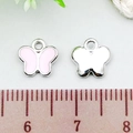 Pink enamel butterfly charm in silver alloy with ruler to show 1cm size for DIY jewelry - Butterfly (21891) / 1 Piece (9x8mm) / Pink
