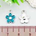 Blue-green floral alloy pendant charms with silver metal texture back for DIY jewelry - Flower (21892) / 1 Piece (10x12mm) / Green