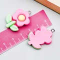 DIY rose red resin tulip pendants with green leaves and metal rings for jewelry - Light Green Leaf Plumeria (24343) / 29*20*7mm